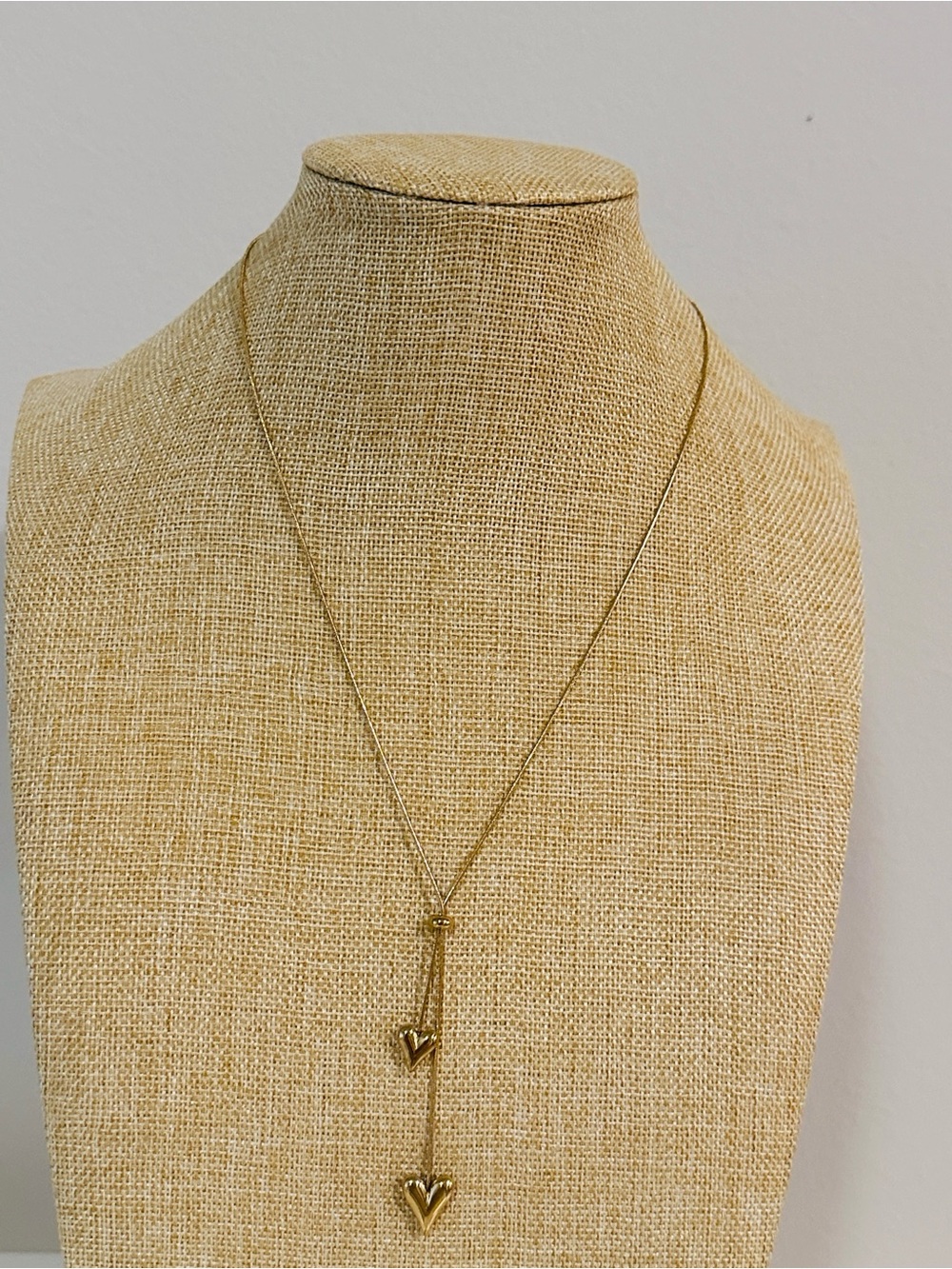 Fashion Jewelry Gold Double Heart Lariat Necklace